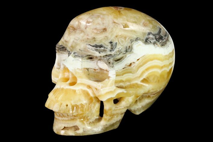 Realistic, Polished, Banded Orange Calcite Skull - Fluorescent! #151167